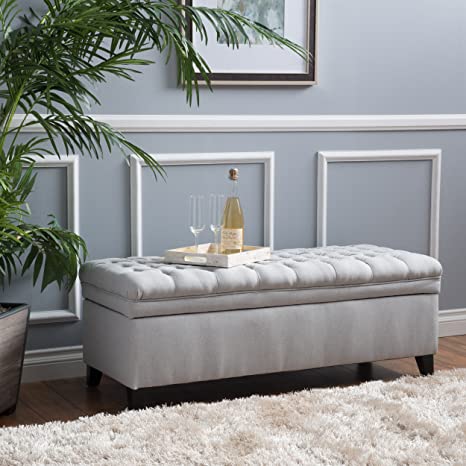 Wooden Frame Fabric Wide Ottoman with Storage