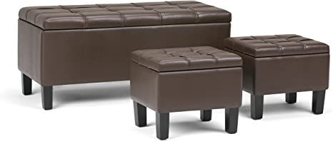 Wooden Frame Leatherette Ottoman with Storage