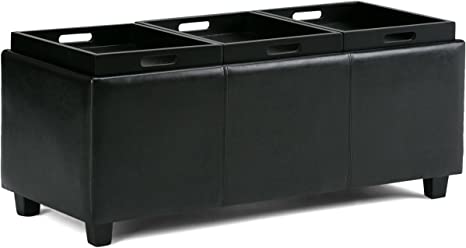 Wooden Frame Leatherette Ottoman with Storage