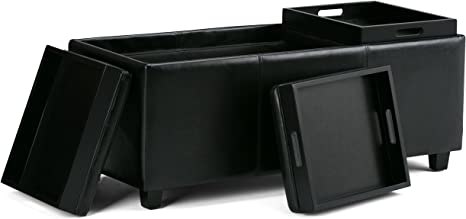 Wooden Frame Leatherette Ottoman with Storage