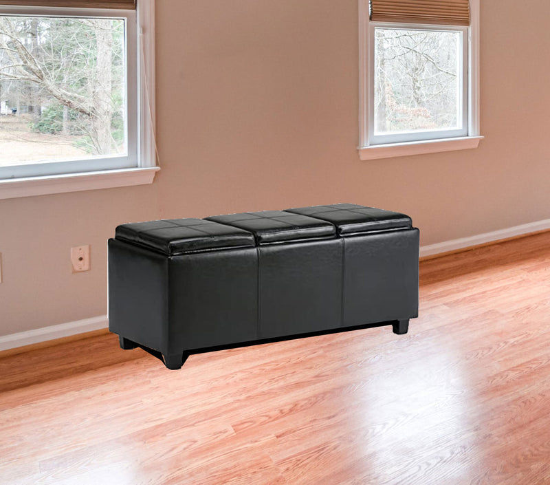 Wooden Frame Leatherette Ottoman with Storage