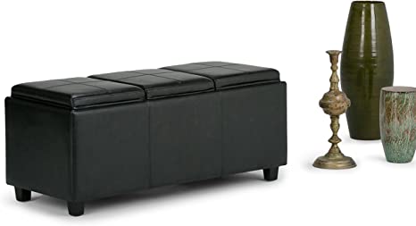 Wooden Frame Leatherette Ottoman with Storage