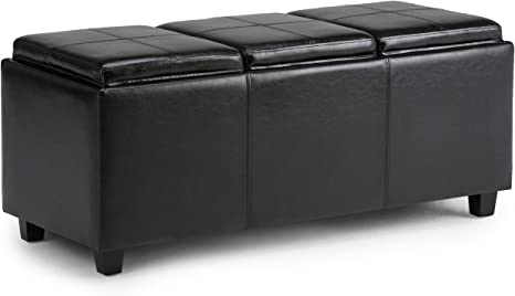 Wooden Frame Leatherette Ottoman with Storage