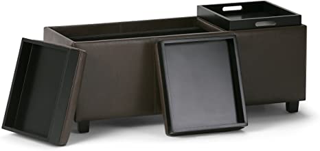 Wooden Frame Leatherette Ottoman with Storage