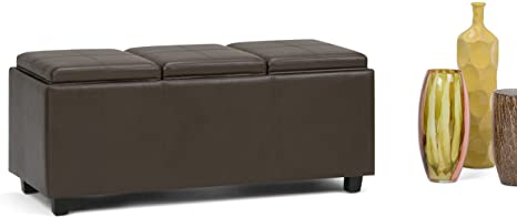 Wooden Frame Leatherette Ottoman with Storage