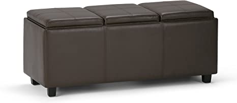 Wooden Frame Leatherette Ottoman with Storage