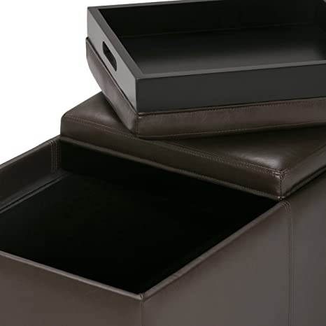 Wooden Frame Leatherette Ottoman with Storage