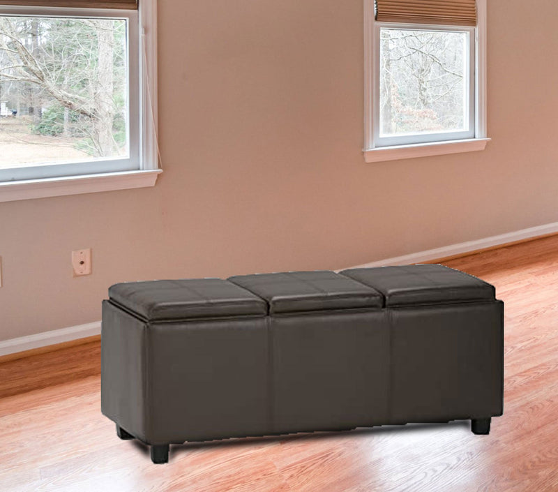 Wooden Frame Leatherette Ottoman with Storage