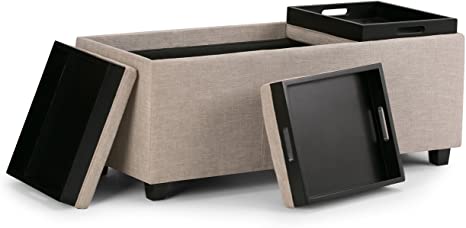 Wooden Frame Leatherette Ottoman with Storage