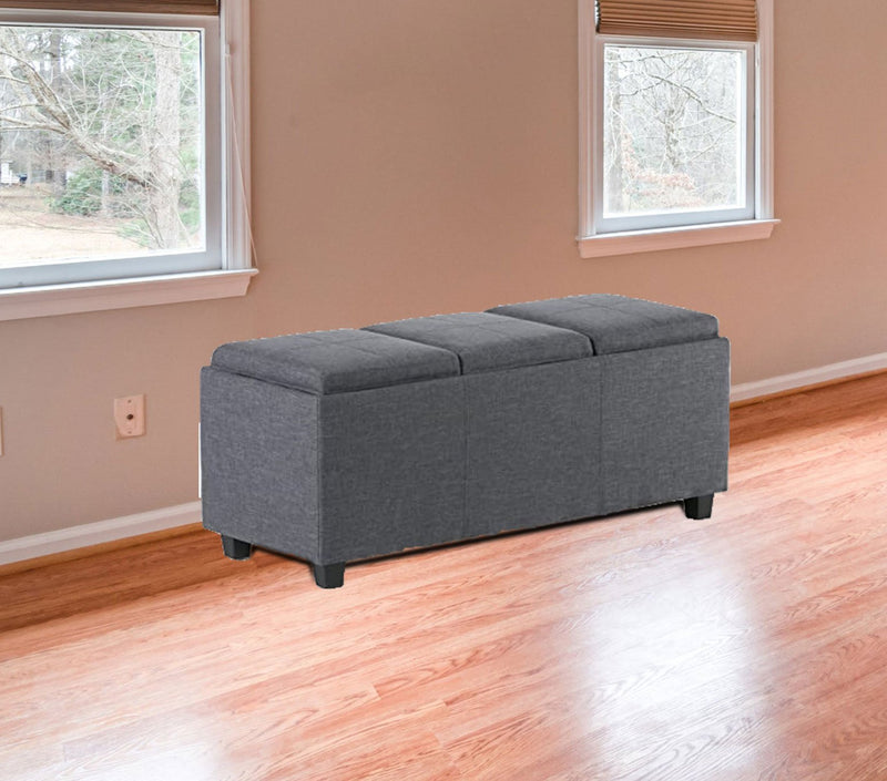 Wooden Frame Leatherette Ottoman with Storage