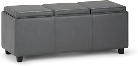 Wooden Frame Leatherette Ottoman with Storage