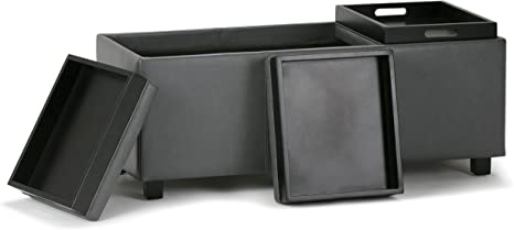 Wooden Frame Leatherette Ottoman with Storage