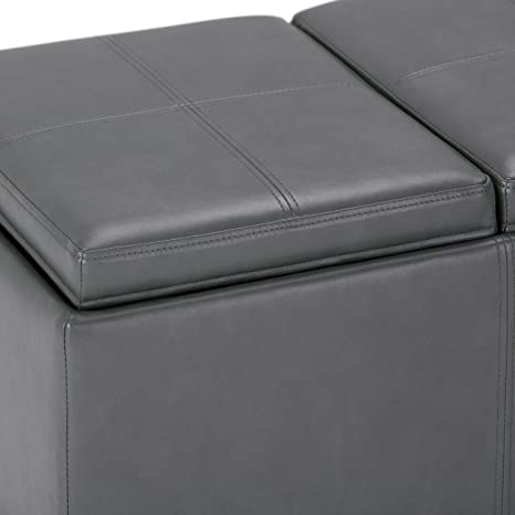 Wooden Frame Leatherette Ottoman with Storage