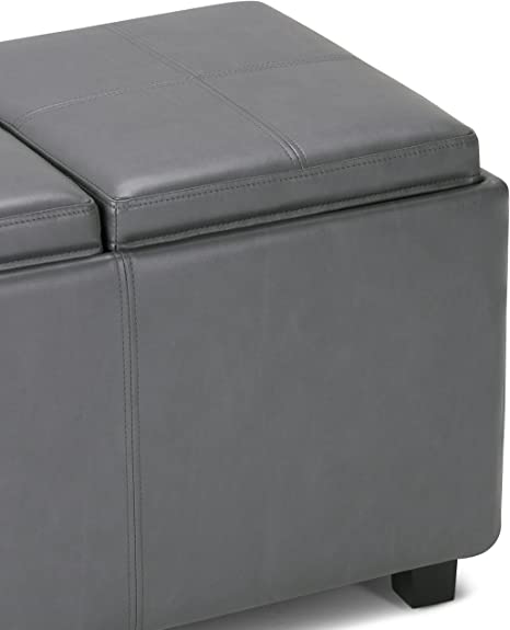 Wooden Frame Leatherette Ottoman with Storage