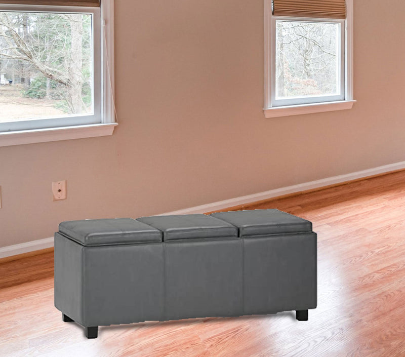 Wooden Frame Leatherette Ottoman with Storage