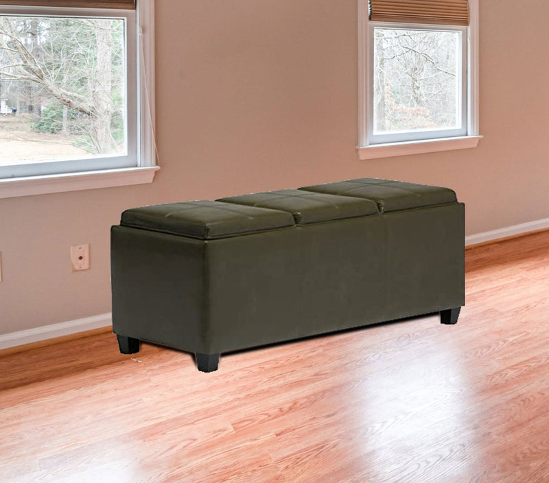 Wooden Frame Leatherette Ottoman with Storage