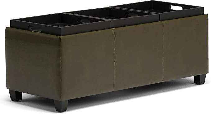 Wooden Frame Leatherette Ottoman with Storage