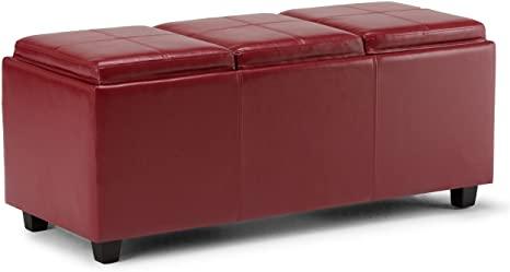 Wooden Frame Leatherette Ottoman with Storage