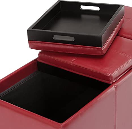 Wooden Frame Leatherette Ottoman with Storage