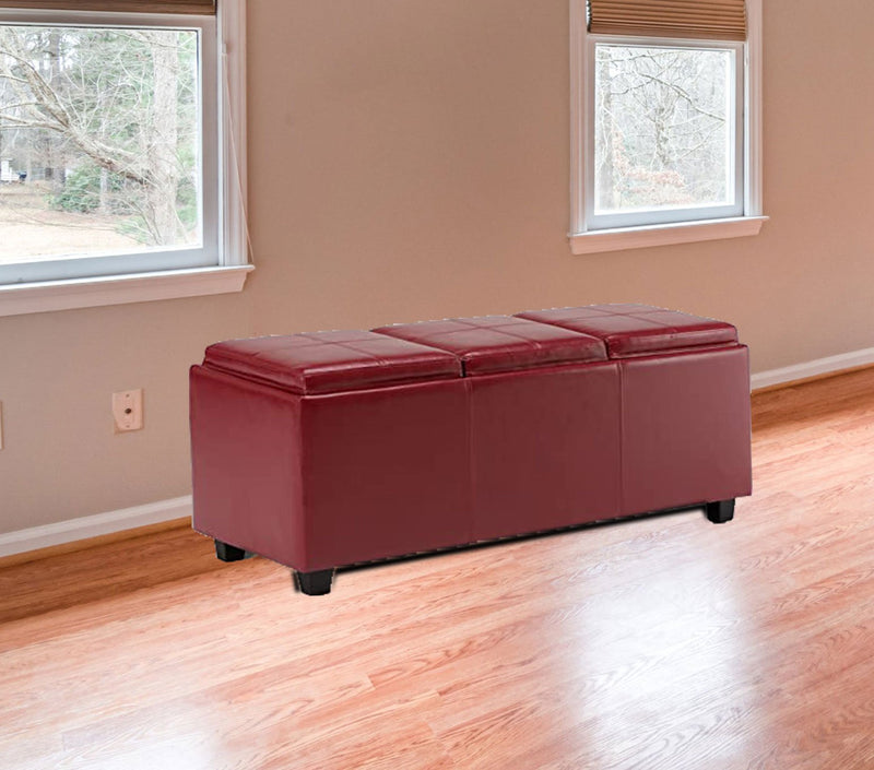 Wooden Frame Leatherette Ottoman with Storage