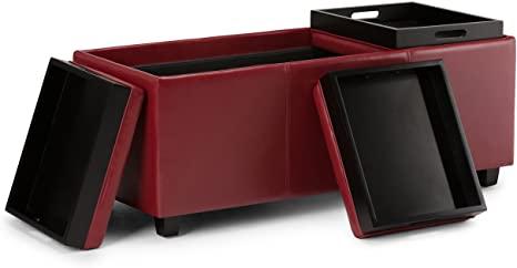 Wooden Frame Leatherette Ottoman with Storage