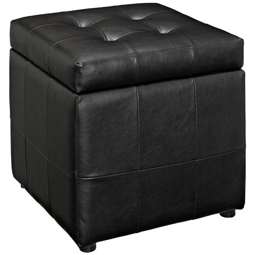 Wooden Frame Leatherette Pouffe with Storage