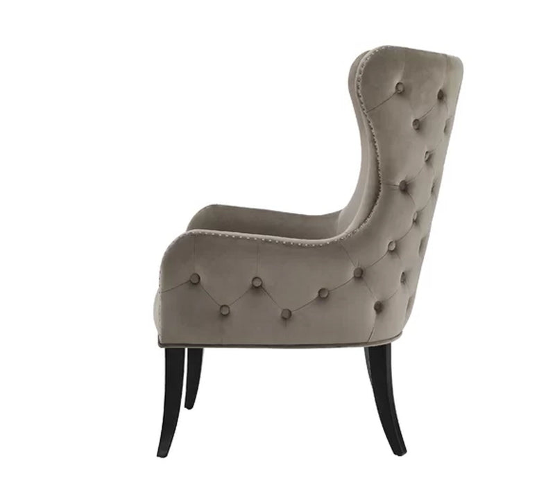 Wooden Lounge Chair with Cushioned Suede Velvet Fabric