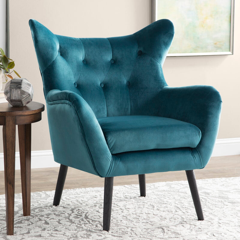 The Velvet Cushioned Lounge Armchair with Wooden Legs Base