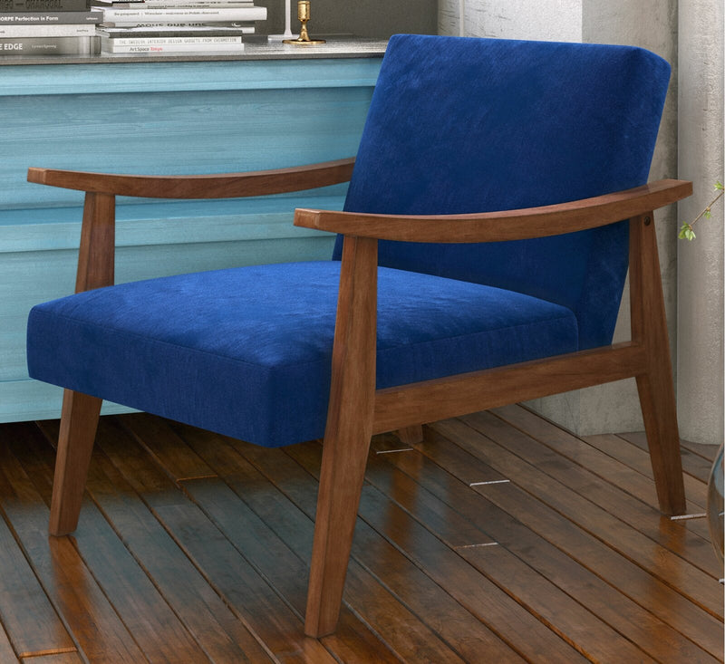Fabric Lounge Chair with Wooden Frame Legs Base
