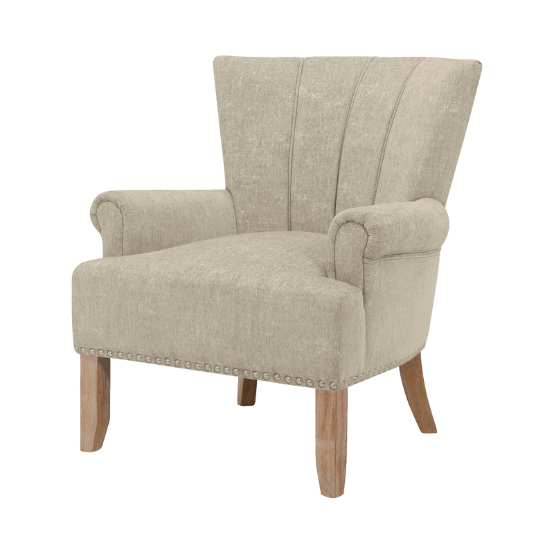 Wide Tufted Armchair with Teak Wood Legs