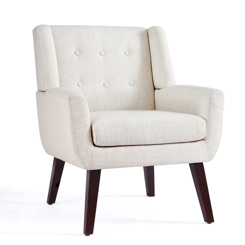 Wide Lounge Chair With Tufted Button in Wooden Legs