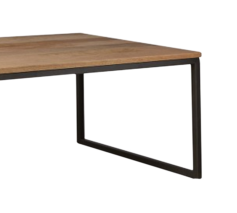 Wooden Center Table with Side Shelf and Metal Frame Base