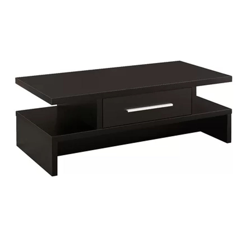 Wooden Center Table with Side Shelf & Drawer