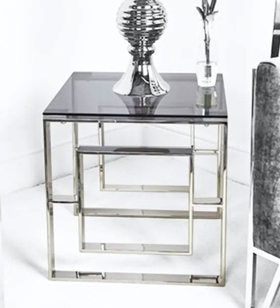 Glass Side Table with Metal Frame