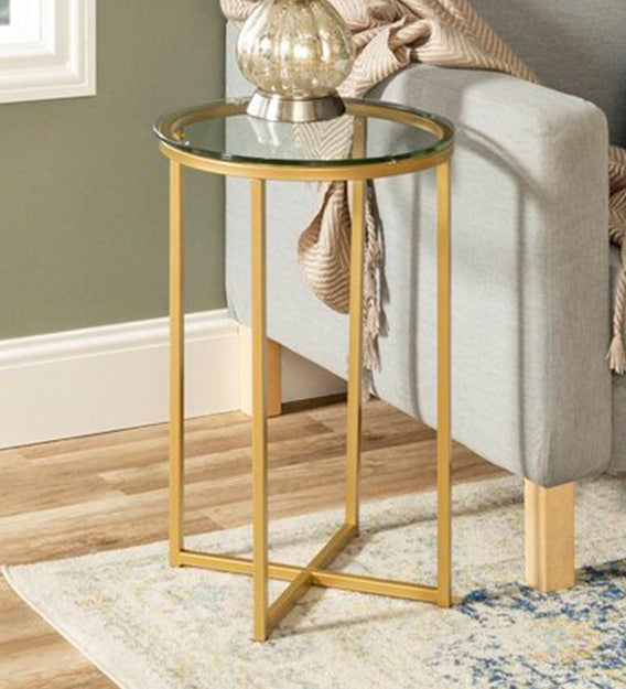 Round Side Table With Glass Top and Metal Frame
