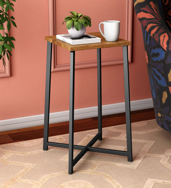 Wooden Side Table With Metal Frame