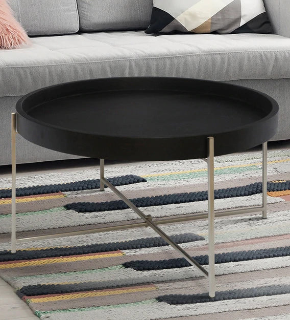 The Metal Frame Legs Base Round Coffee Center Table - Black & Nickel