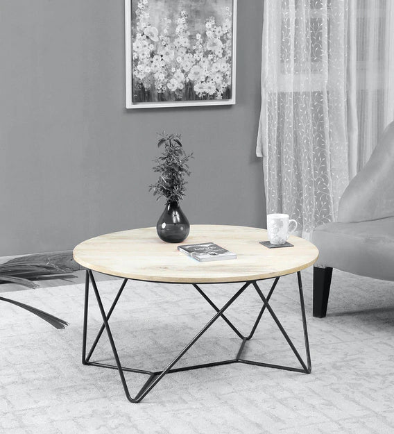 The Metal Frame Legs Base Wooden Round Top Coffee Center Table