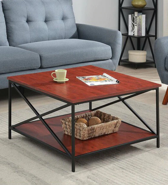 The Metal Frame Base Wooden Center Coffee Table - Mahogany