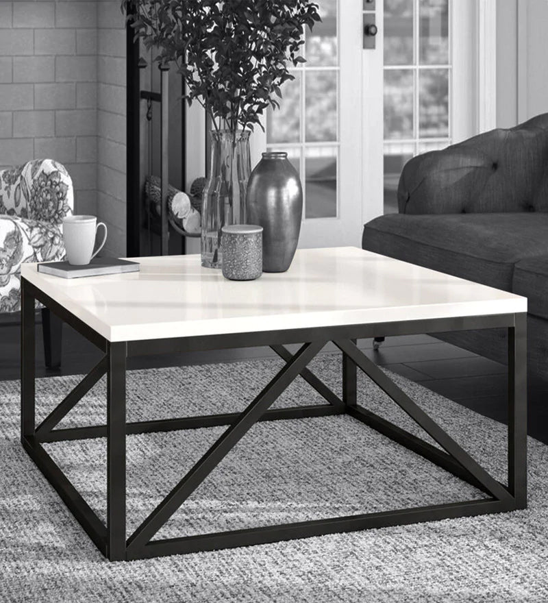 The Metal Frame Base Travon Laminated Board Top Coffee Center Table - White/ Black