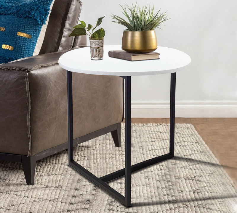 Wooden Side Table With Metal Legs Base
