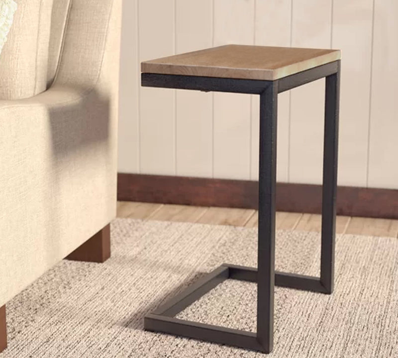 Wooden Side Table With Metal Frame Base
