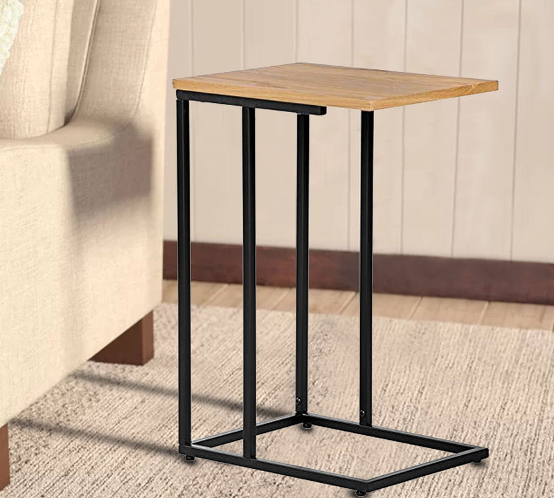 Wooden Side Table With Metal Frame Base