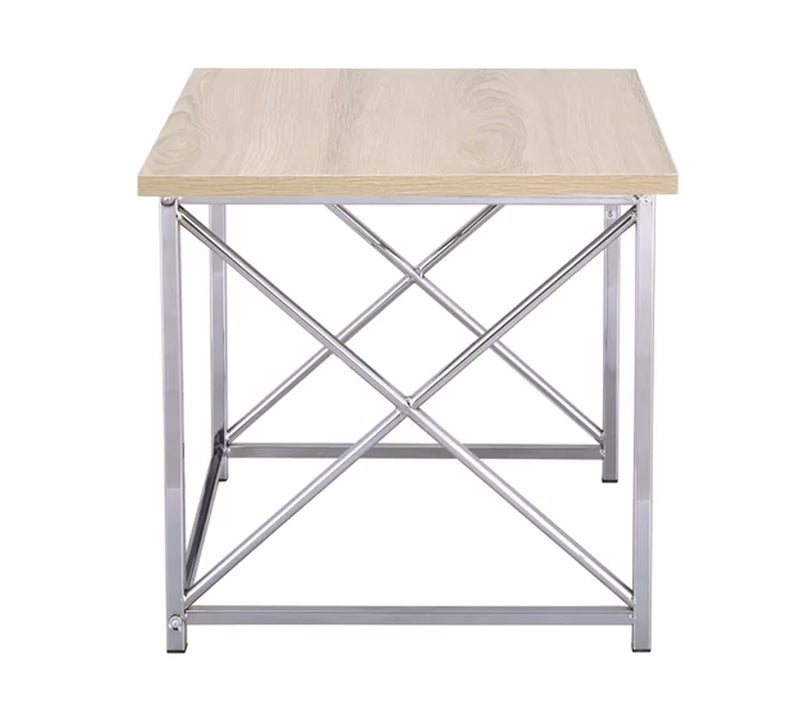 Wooden Side Table with Metal Frame Legs