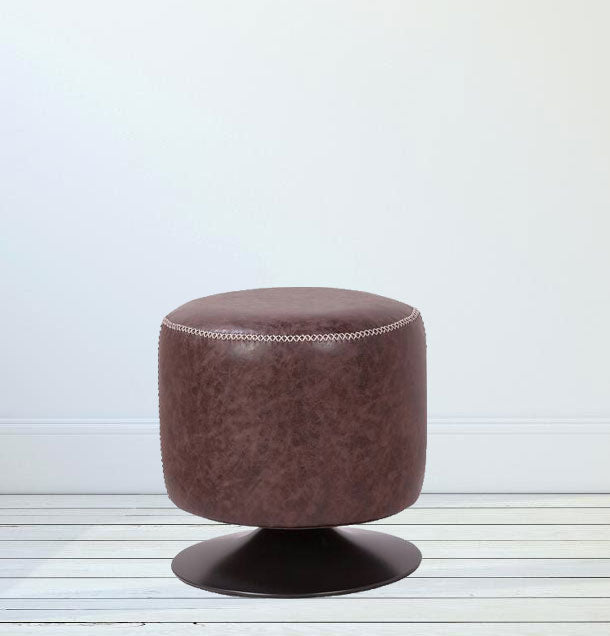 Metal Base Solid Wooden Frame Leatherette Pouffe