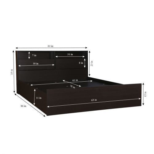 Queen Size Bed with Box storage in Dark Walnut 