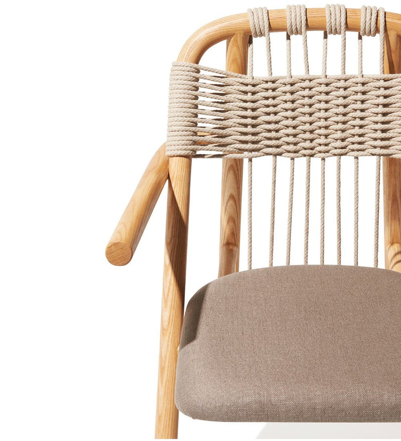 Natural Linen Accent Chair with Solid Wood Frame & Woven Back Design