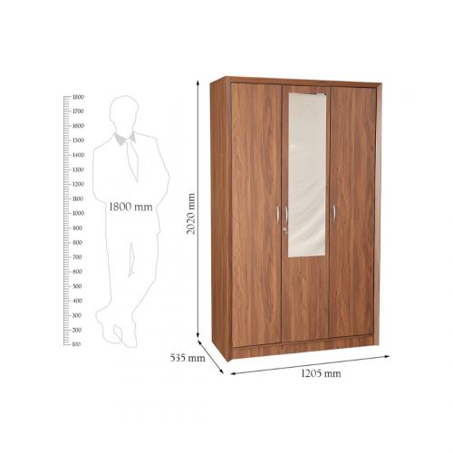 The Wooden 3 Door & Mirror Wardrobe