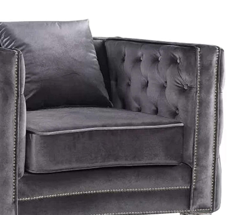 Modern Velvet Chair in Grey/Beige/Royal Blue