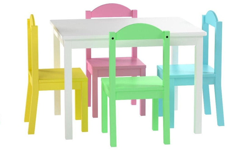 The Wooden Top 1 Table with 4 Colourful Kids Chair